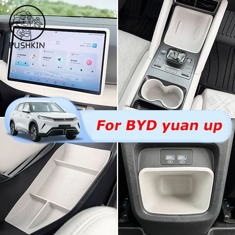 Per BYD Yuan Pro Yuan UP EV 2024 2025 Auto Del Silicone di Ricarica Senza Fili Anti-slip Zerbino di Controllo Centrale Tazza Slot Box Accessori Auto