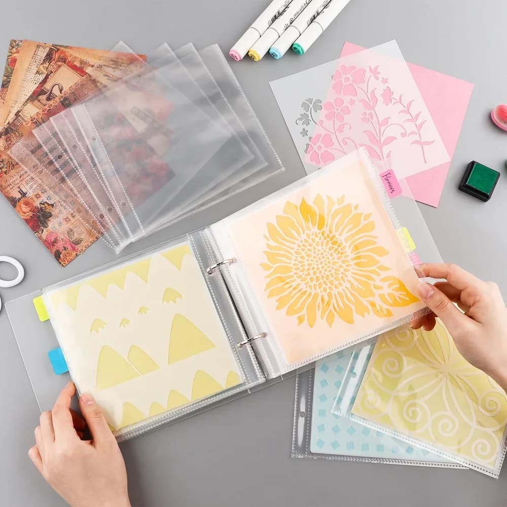 20-50pcs/Set Cookie Stencil Plastic Storage Binder 6x6" Stencils Folder Sticker For Stamps Dies Storage Organization Pocket Bags