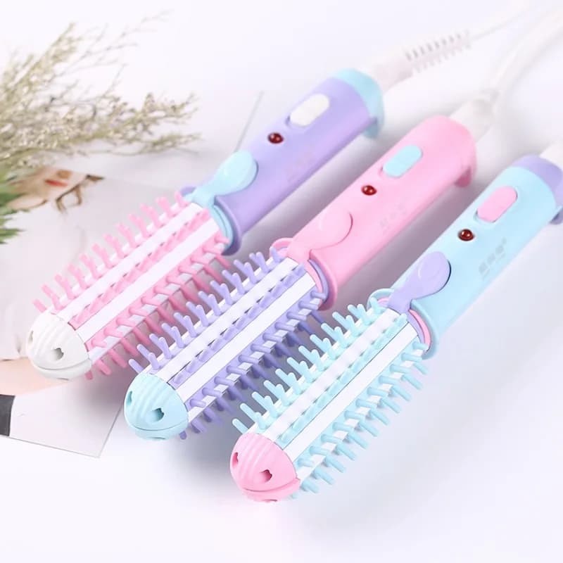 Mini hair curling brush 2 in 1 for short hair, portable styler for smooth styles and curls