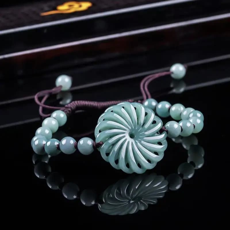 Natural Jadeite A-grade Fortune-Bringing , Genuine Round Bead Bracelet, Blue Water Pendant, Ice Jade