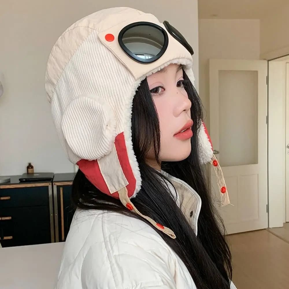 Windproof Winter Pilot Hat With Goggles Beanie Ear Protection Warm Ski Hat Cold Proof Thickened Cycling Lei Feng Hat Women/Men
