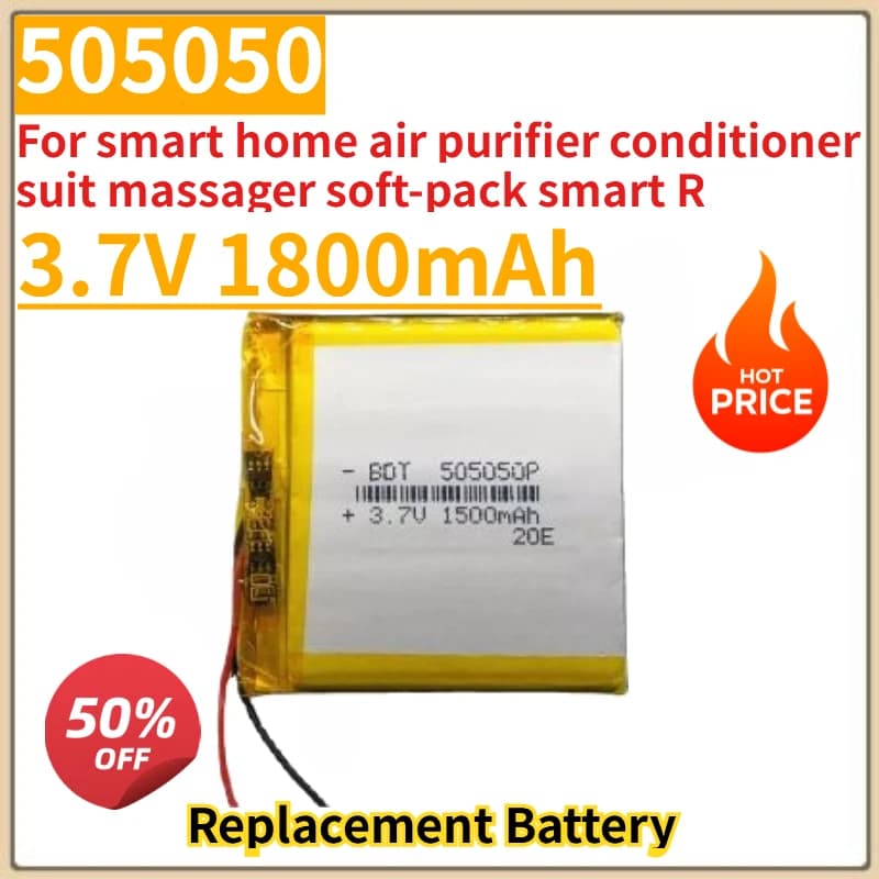Nuova Batteria di Ricambio 505050 3.7V 1800mAh per Purificatore d'Aria Smart Home, Condizionatore, Massaggiatore, Soft-pack Smart R