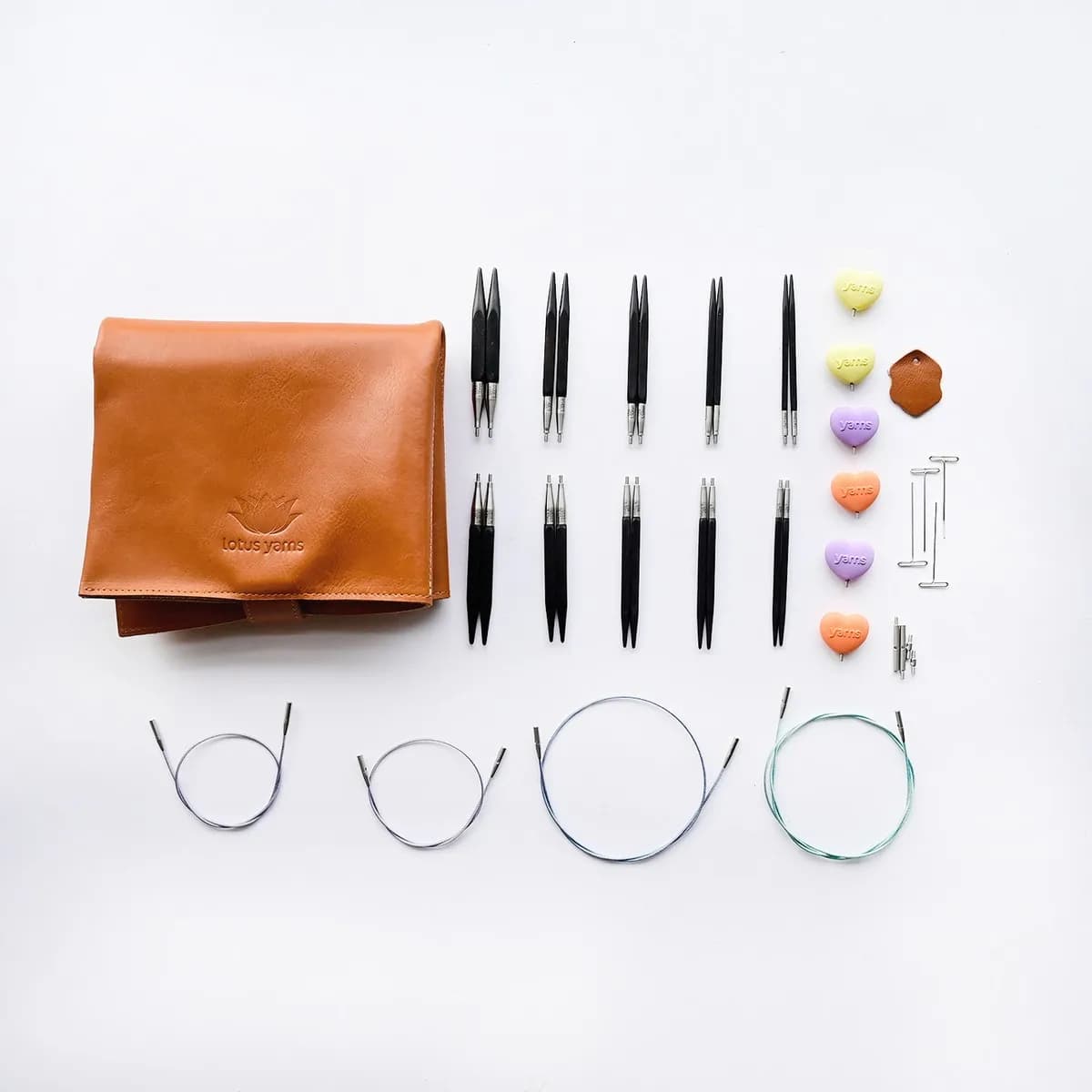 Lotus Yarns Tarim Cubics Short Interchangeable Circular Needles Set, 10 Pairs of 8.5cm (3.5-8.00mm) Ebony Tips with Accessories
