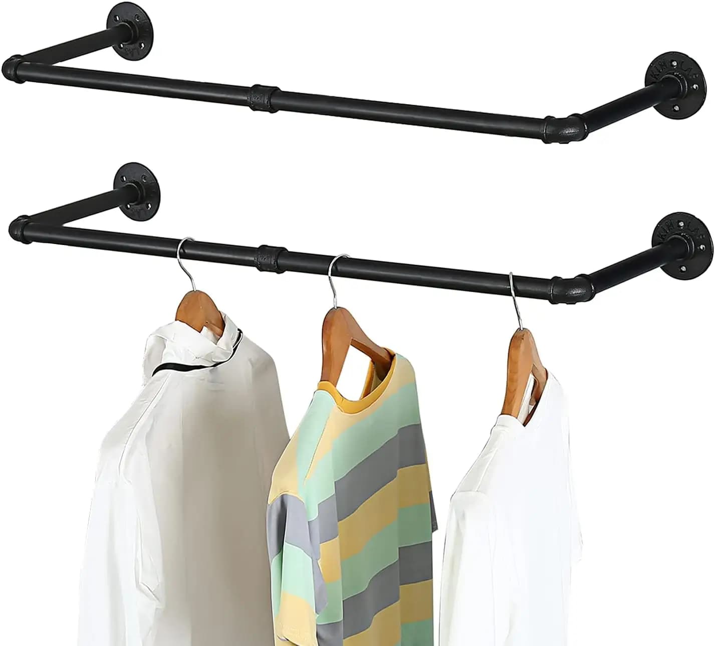 2 Pieces Industrial Wall Hangings from 36 Inch for Industrial Pipe, Auction Clothes rack for Laundry, Internal Plant hanger, Up to Max L