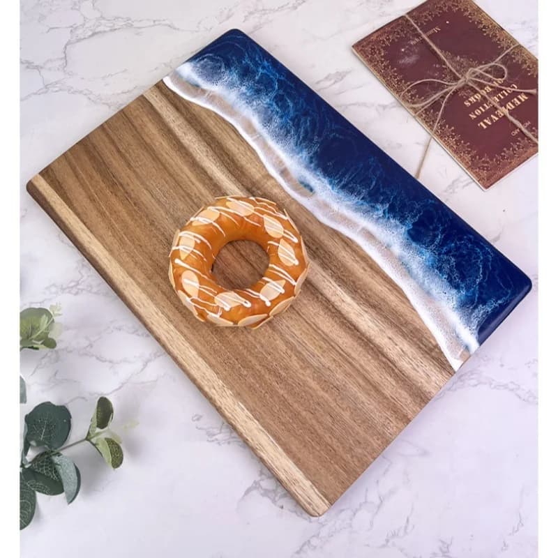 Tagliere in acacia in corrugated resin, cutting board for meat/fruit, kitchen cutter with ocean design