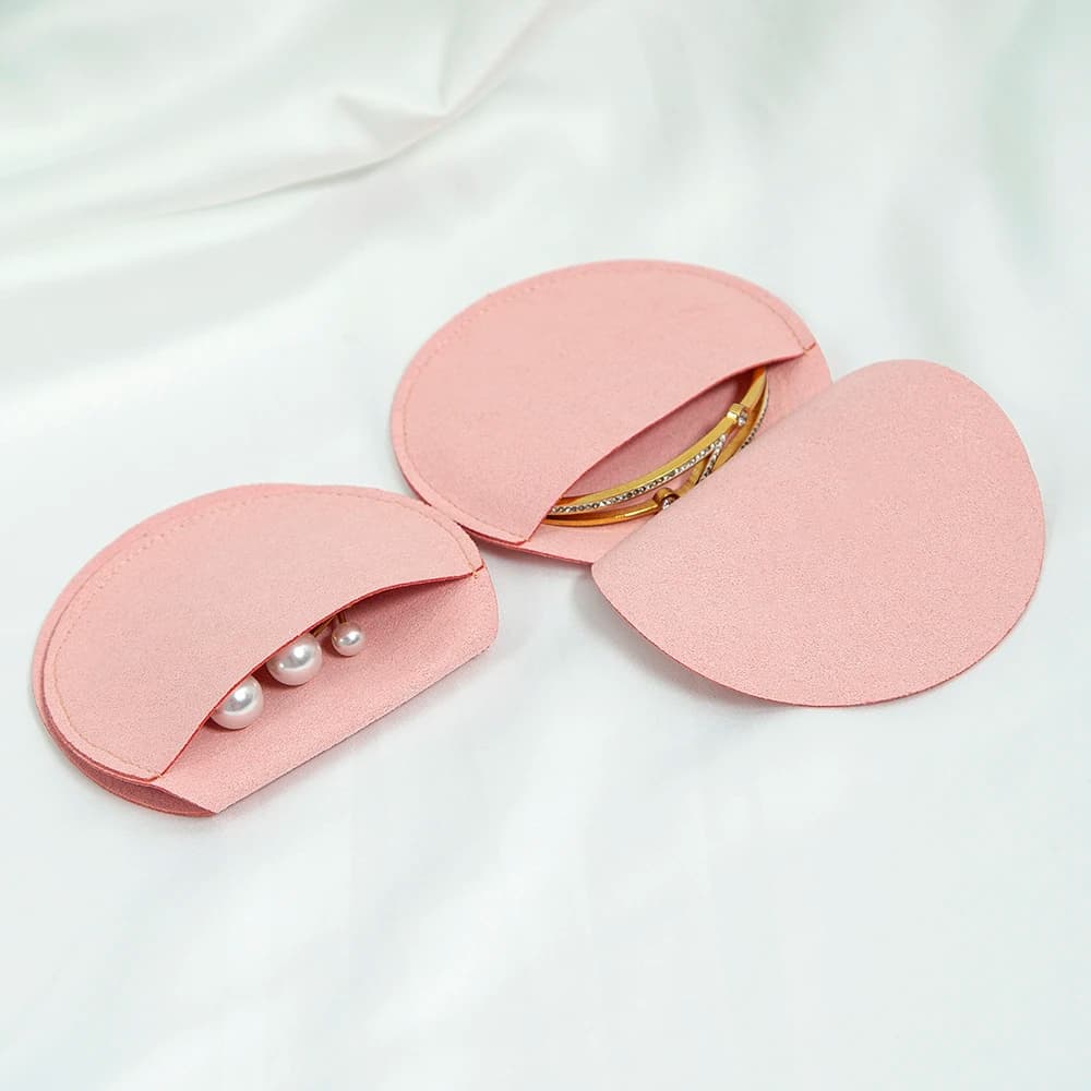 5 pz 7x7cm adorabile rosa scuro rotondo sacchetto di microfibra accessori sacchetti per anelli di bomboniere orecchino collana braccialetto di stoccaggio