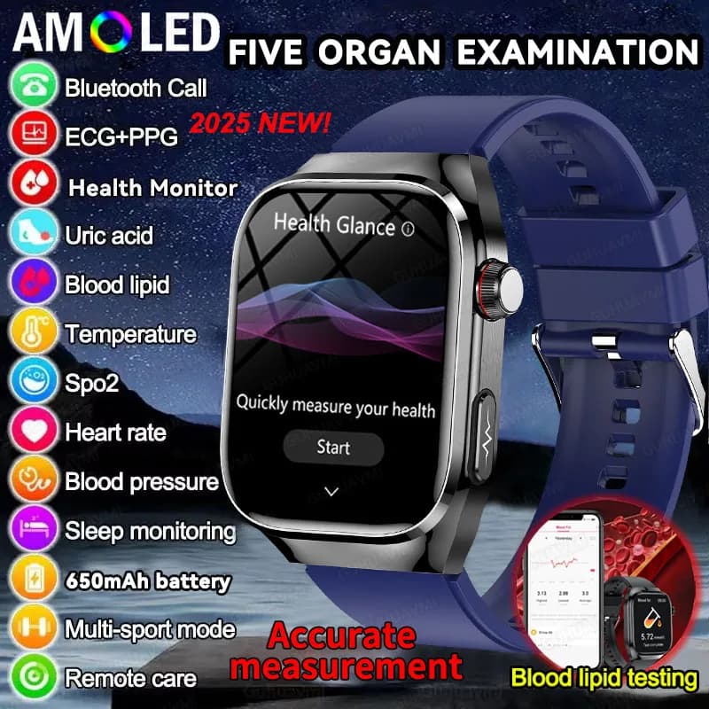 2025 Nuovo Smart Watch ad alta precisione Esame a cinque organi ECG Dinamica in tempo reale Frequenza cardiaca Orologio intelligente per la salute dei lipidi nel sangue
