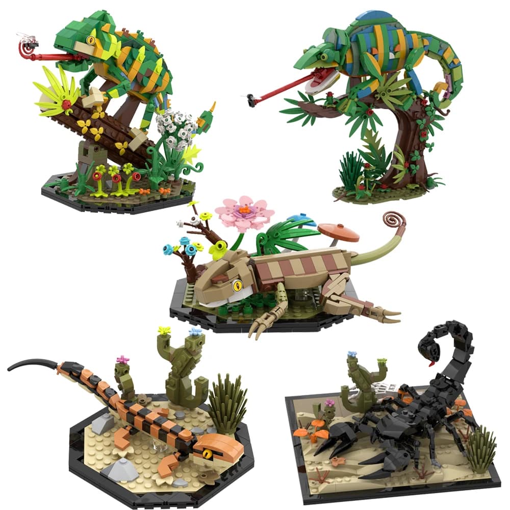 MOC Camaleonte Building Blocks Modello Rettile Stampa Leopardo Geco Mattoni Deserto Scorpione Assemblaggio FAI DA TE Giocattoli Educativi Regali Per Bambini