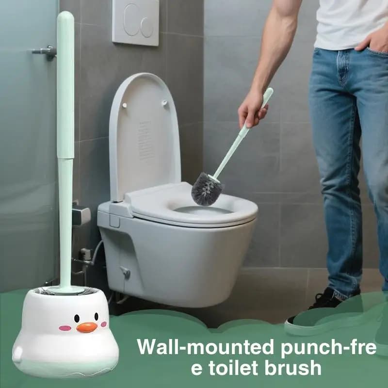 Set di scopino e supporto per WC Set di scopino e supporto per WC carino Set di smacchietti ergonomici compatti senza perforazione Detergente per angoli morti