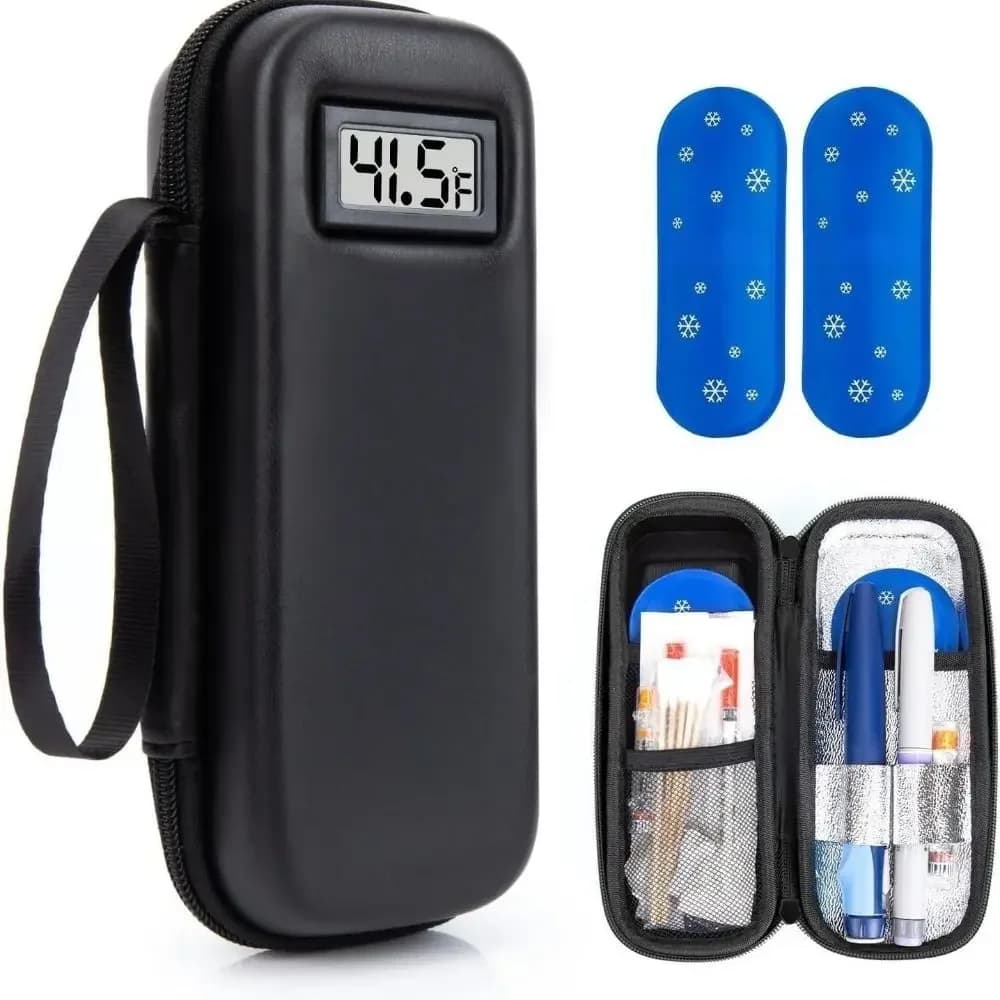 Custodia da viaggio riutilizzabile per refrigeratore per insulina con display per termometro Borsa per organizer per medicinali Borsa termica per insulina impermeabile per diabetici