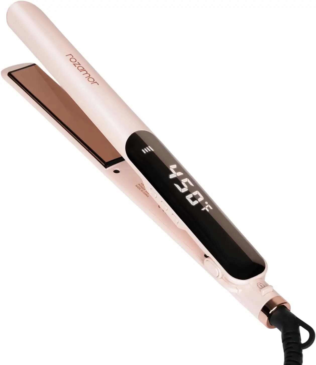 Piastra per Capelli in Titanio 1 Pollice, Controllo Temperatura LCD, Riscaldamento Rapido, Anti-Scottatura, Risultati Professionali, Doppio Voltaggio, Rosa