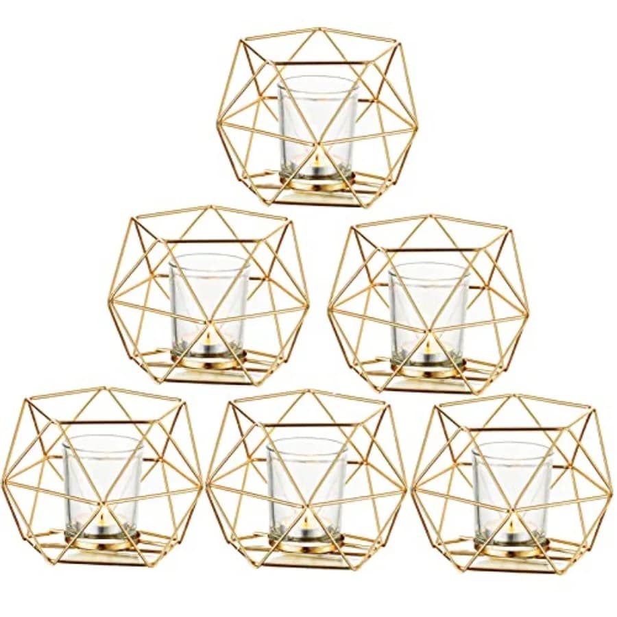 Portacandele Geometrici Dorati per Tealight - Supporti Decorativi per Candele Votive per Casa, Tavolo, Mensola, Caminetto