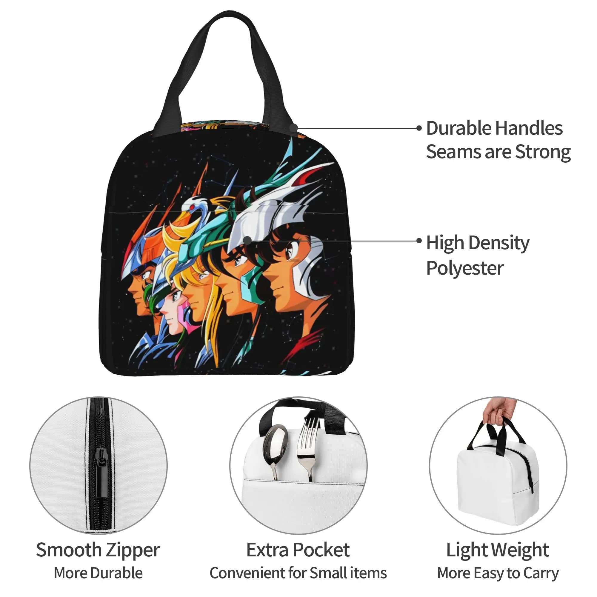 S-Saints S-Seiyas Thermal Insulated Lunch Bags Women Knights of the Zodiac Resuable Lunch Container for Outdoor Picnic Food Box