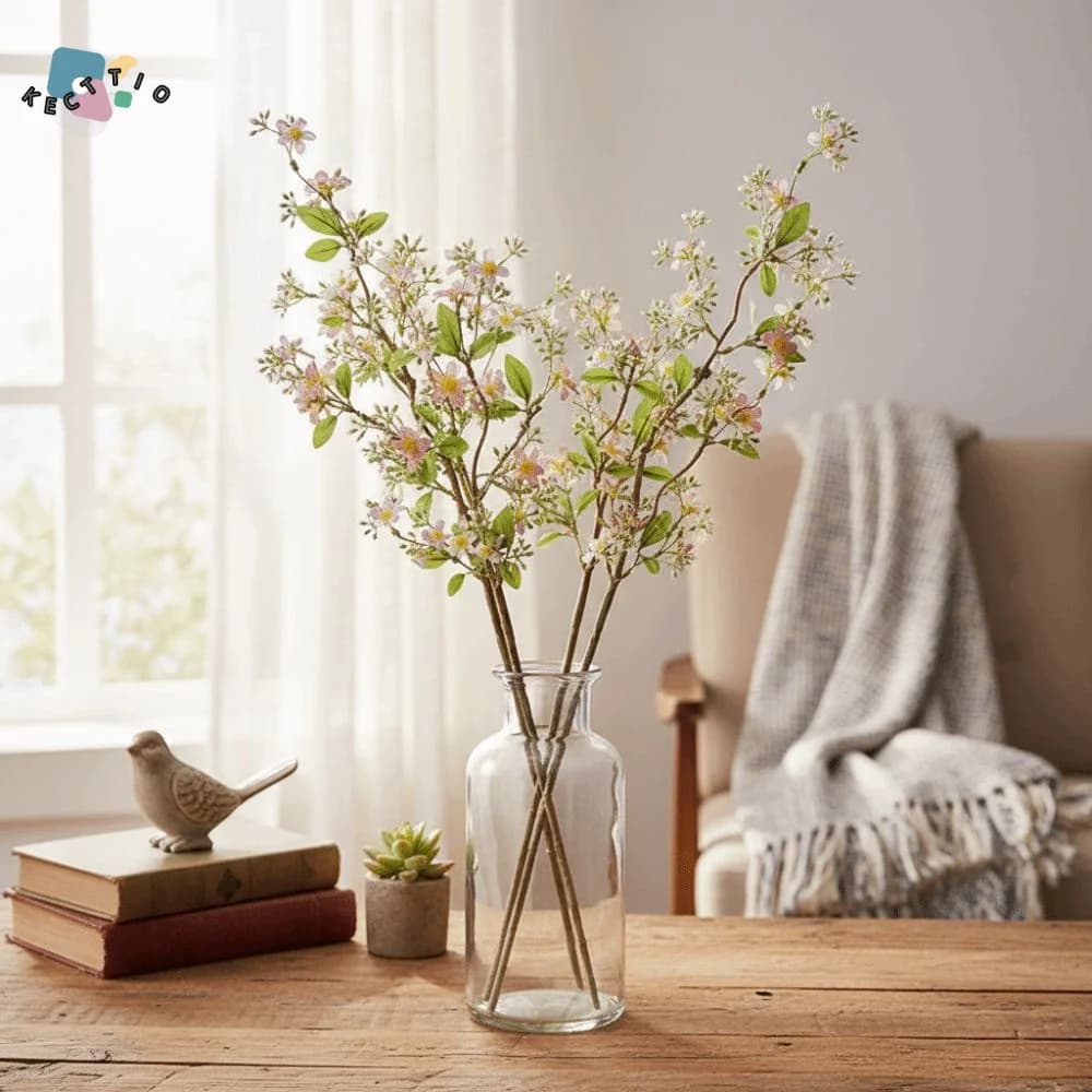 Small branches of artificial floral wild chrysanthemum, handmade, ecological silk, realistic-looking fake plastic plants