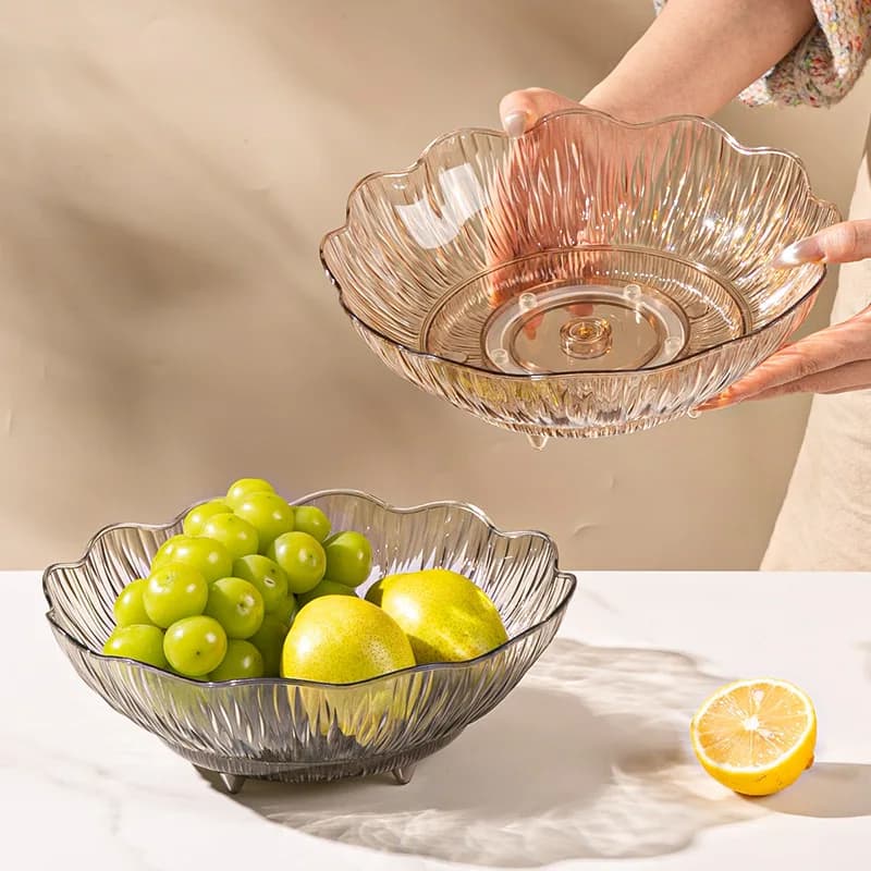 Vassoio da frutta girevole in PET e piatto per snack Cucina quotidiana in stile cinese Ciotola da frutta per uso domestico Piatto minimalista per frutta e snack