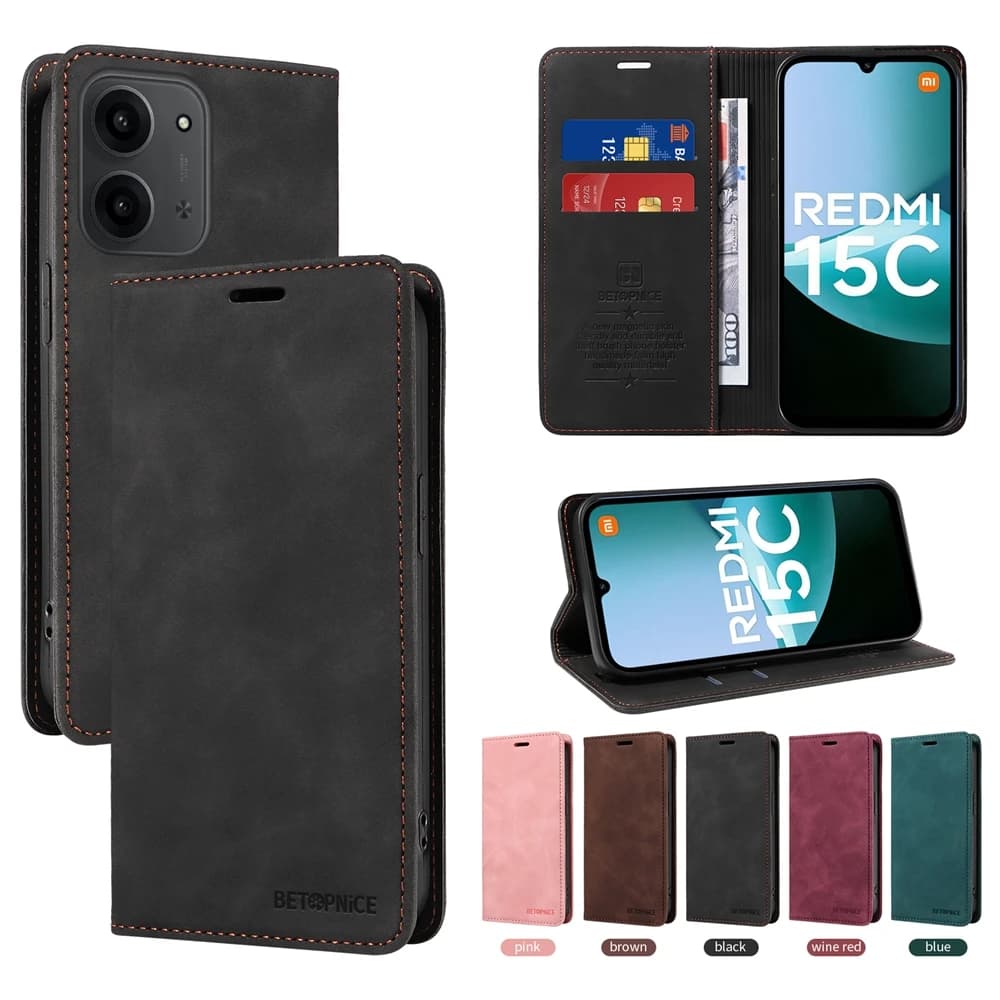 Custodia a Portafoglio Magnetica in Pelle con Blocco RFID per Telefoni POCO C85 C75 C61 X8 X7 X6 F8 F7 F6 Ultra M6 M8 Pro Plus 4G 5G