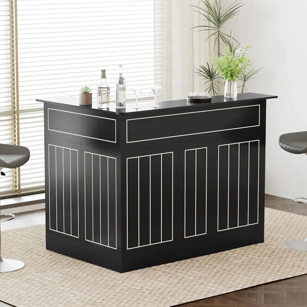 Mobile Bar a L con Presa, Armadietto per Liquori a 4 Ripiani, Portabicchieri, Ideale per Bar Domestici in Soggiorno e Sala da Pranzo