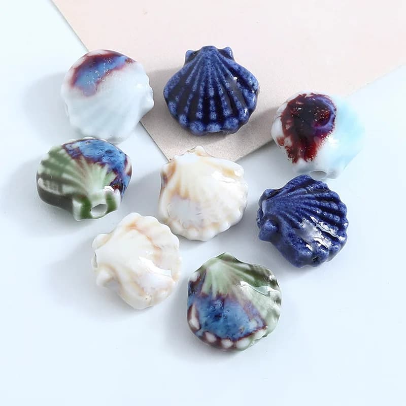 10 pezzi di conchiglie piccole trasformate al forno, perline in ceramica, perline distanziatrici allentate per la creazione di gioielli, bracciale fai da te per accessori di gioielli