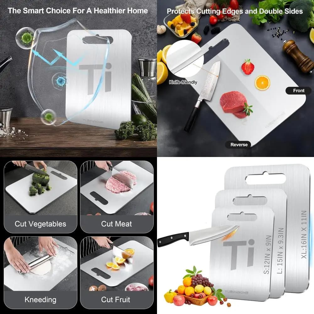 Triple set of titanium kitchen cutter, front-back, non-toxic, updated, hygienic, dishwasher safe for meat chopping, F