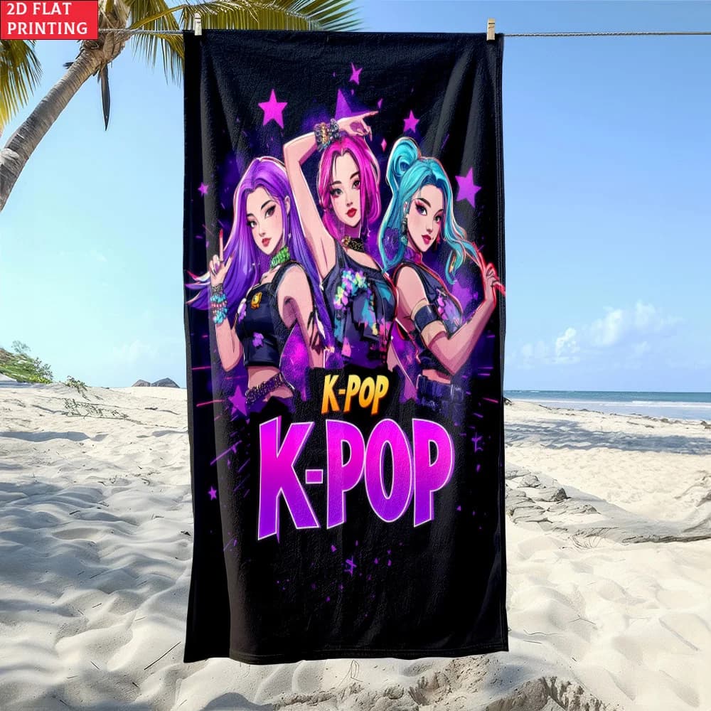 1PC K-Pop Trio Asciugamano da spiaggia in morbida microfibra ultra assorbente leggera per spiaggia, feste, viaggi e campeggio