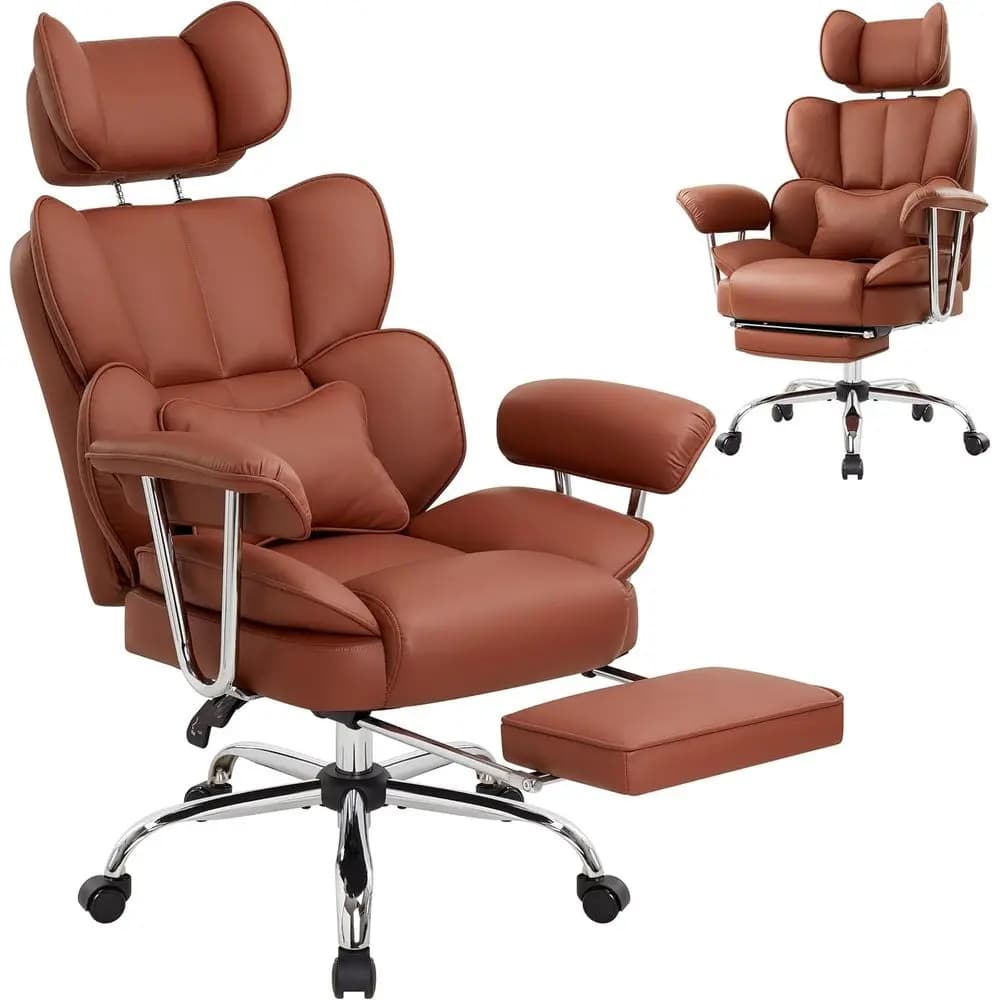 Sedia da Ufficio Ergonomica in Pelle PU con Schienale Alto, Sedia Direzionale Robusta con Poggiapiedi, Braccioli Regolabili, Supporto Lombare