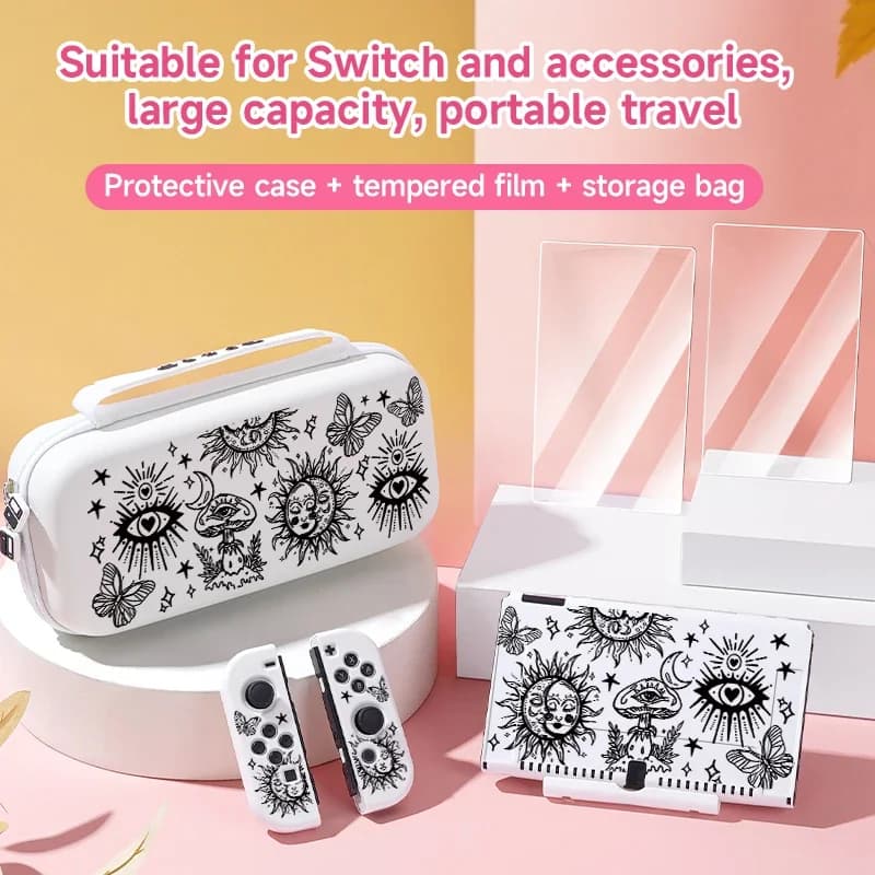per custodia protettiva Switch oled, custodia in PU, 2 coperture protettive per schermo, set di accessori Switch 3 in 1, con 10 slot per carte da gioco