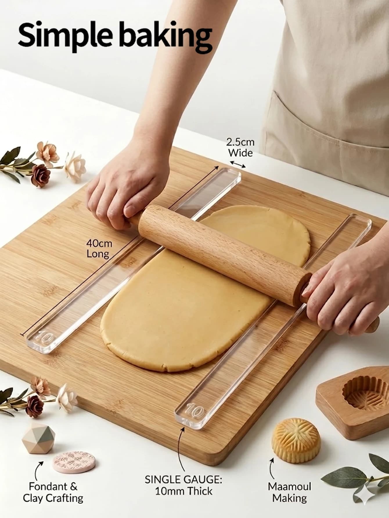 2 Pezzi Righello per spessore in acrilico 2-10mm, Guida per l'impasto per biscotti, fondente e maamoul, Strumento fai da te per argilla polimerica e ceramica, Strumento per la cottura