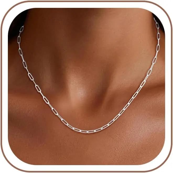 Collana a Catena Paperclip in Argento Sterling per Donne - Design Robusto e Spesso da 3mm, Lunghezza Regolabile 16-24 Pollici