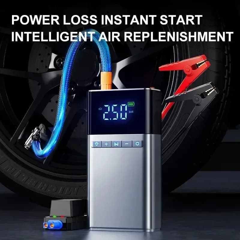 Nuovo Avviatore d'Emergenza per Auto con Compressore d'Aria e Power Bank 4W, Indicatore LED, Pompa di Avviamento, Borsa Eva
