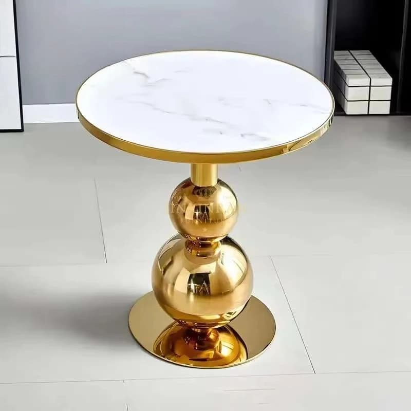 Modern Luxury Round Table Living Room Golden Stainless Steel Legs Burnt Stone Coffee Table