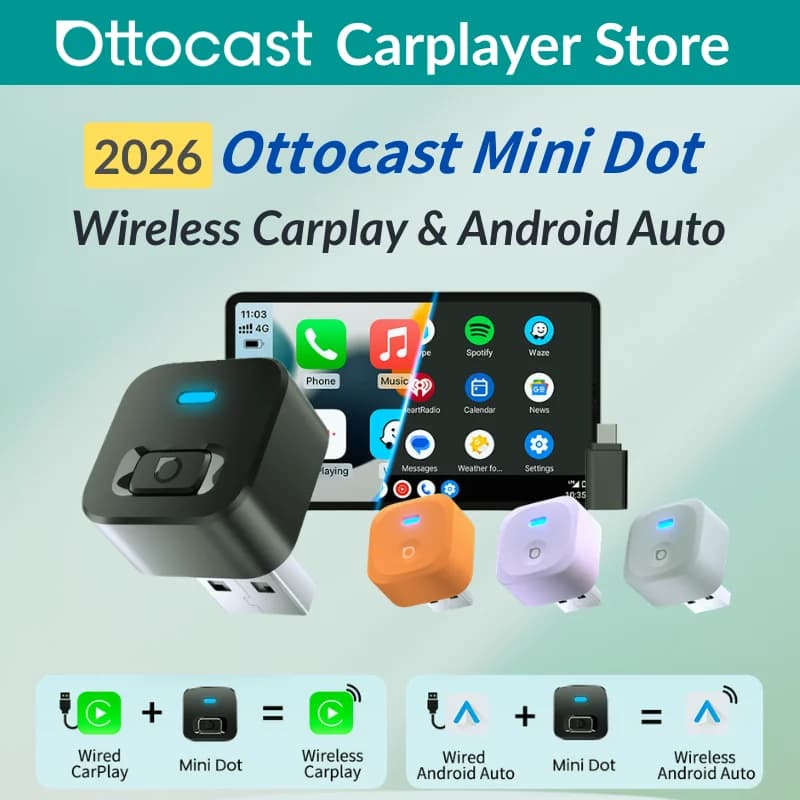 Ottocast Express Mini Dot Wireless Carplay Adapter Android Auto Dongle Wired to Wireless WiFi 6 Plug & Play for Audi Kia