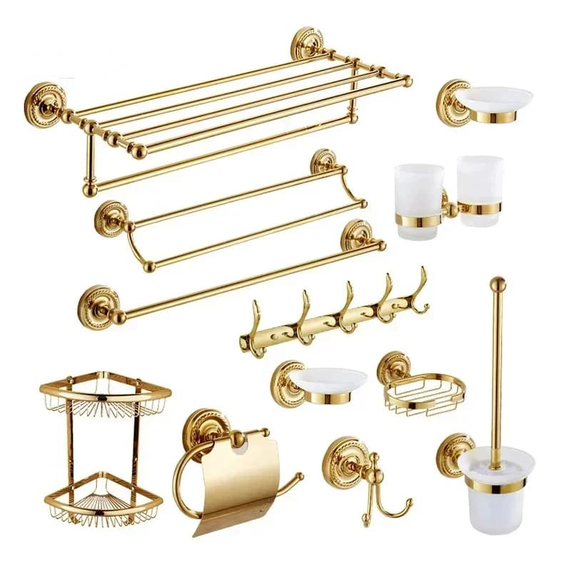 Gold Bathroom Accessories Brass Soap Dish Set Toilet Life Bath Rack Paper Holder Bathroom Appliance luxury bathroom set