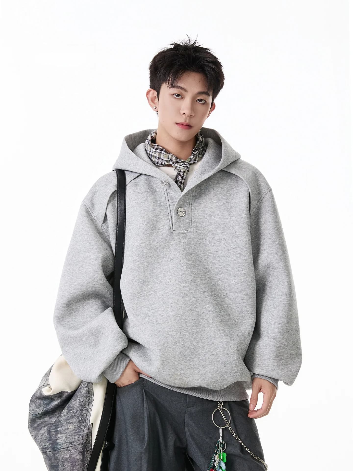 American High Street Deconstructed Hoodie Men's Casual Heavyweight Comfortable Cotton Long Sve T-irt for Autumn Winter
