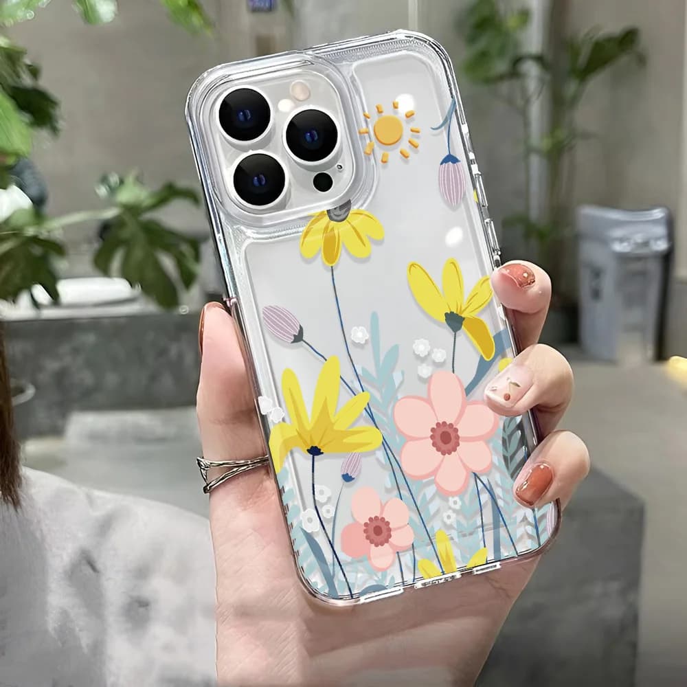 Flower Case For iPhone 13 Cases iPhone 15 12 11 14 16 Pro Max 14 15 Plus 16Pro iPhone 16E Clear Shockproof Cover Funda