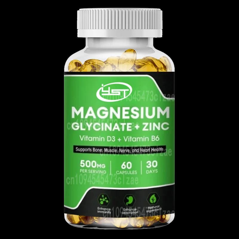 Glycine Magnesium Capsules Zinc supplement, vitamin D3 and B6- Promotes intestinal health with 60 vegan capsules