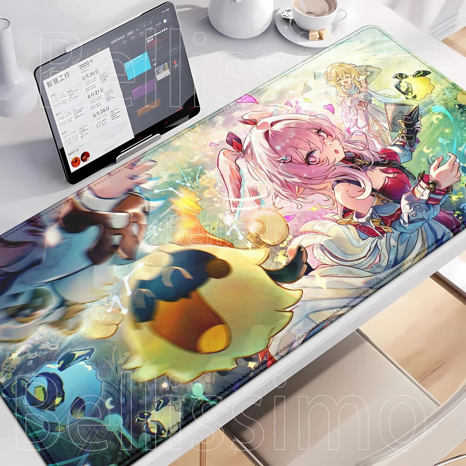 ‌ Tappetino per mouse Genshin Impact ‌ Tappetino per Mouse da Gaming Linnea, Grande, con Stampa HD, Antiscivolo in Gomma, XXL, per Scrivania e Ufficio