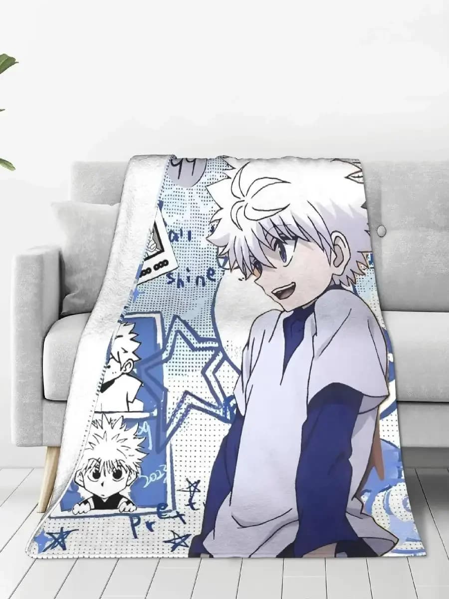 Coperta in flanella con ragazzo anime dai capelli bianchi - Stile graffiti manga, morbida coperta per divano, letto, viaggio, per gli otaku