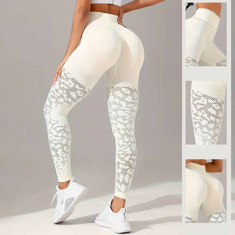 2026 Hollow Out Sports Leggings Women Spring Summer Comfy Breathable Jacquard Mesh Leggings Elegant Slim Fit Stretch Tights