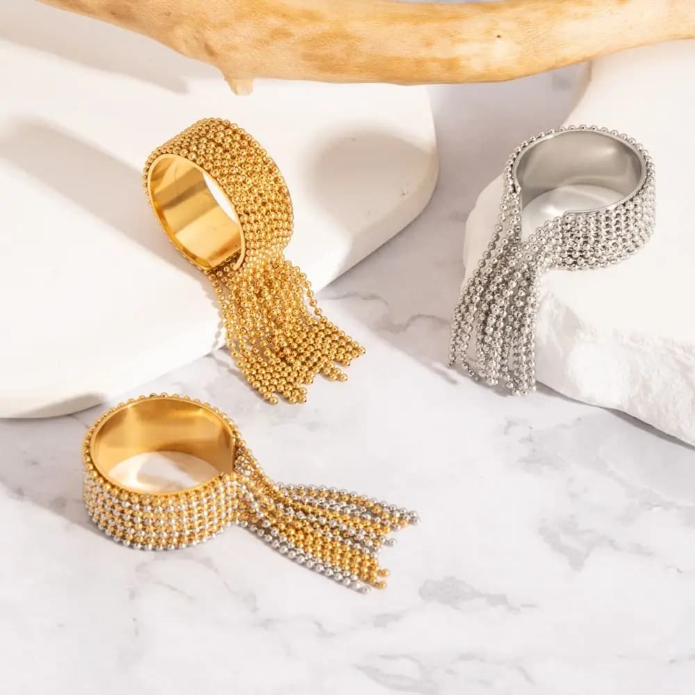 Stylish Stainless Steel Finger Ring Chain Tassel Stackable Charm Open Rings Gold Silver Adjustable Chain Ring Gift