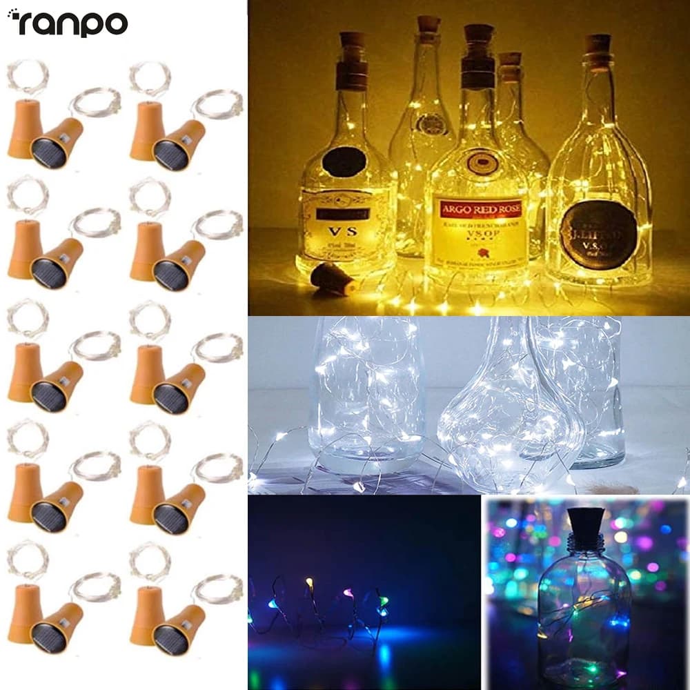 20 LED Bottiglia di vino solare String Light Filo di rame solare Lucine Forma di sughero Lampada natalizia per la decorazione del giardino della festa nuziale