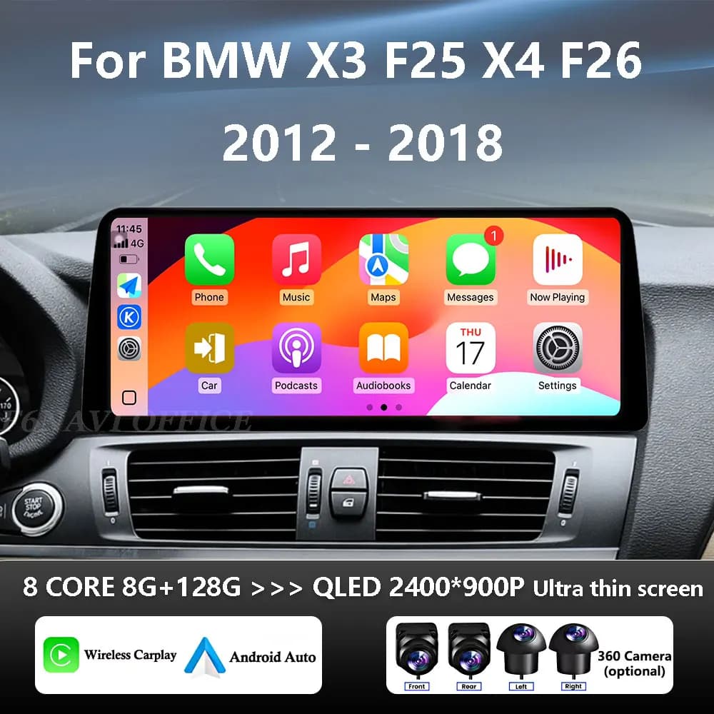 Carplay GPS Navigation WiFi 12.3 inch Car Radio Multimedia Player 4G Android 16 For BMW X3 F25 X4 F26 2012 - 2018 CIC NBT System