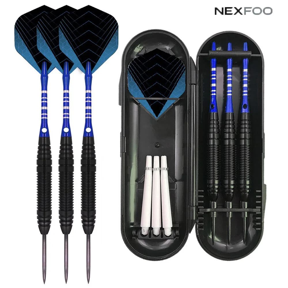 3Pcs Steel Tip Darts Set Aluminum Shaft Anti‑fall Competition Metal Darts with Oval Plastic Storage Box Indoor Dart Accessories