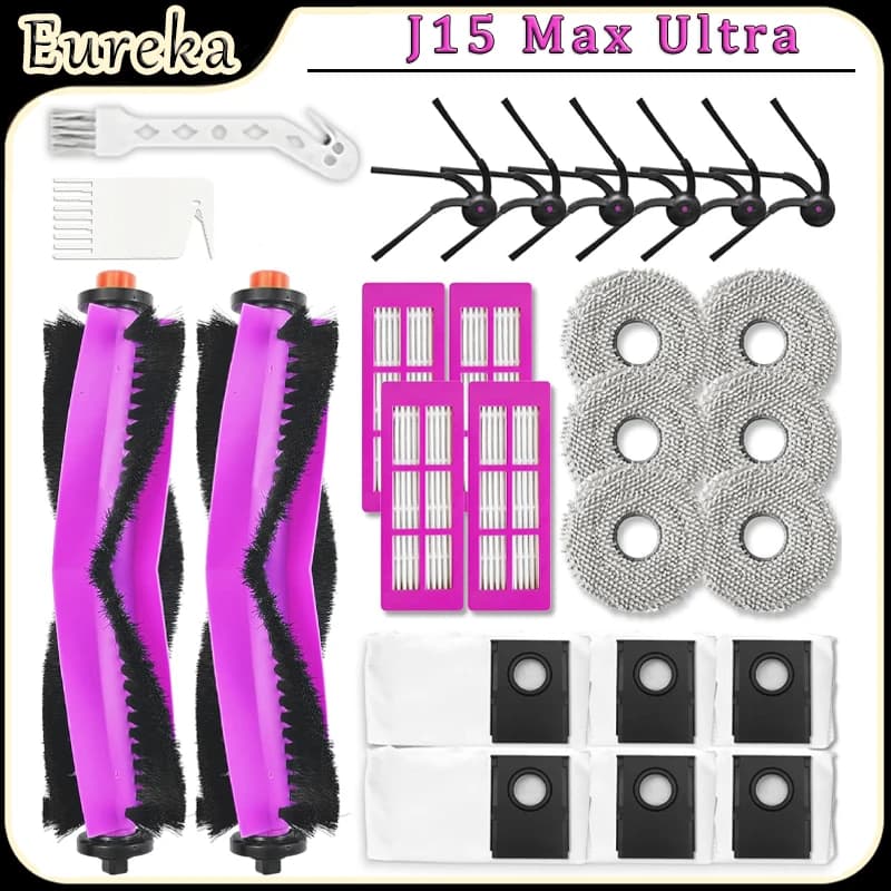 Kit di parti di ricambio per accessori per aspirapolvere robot Eureka J15 Max Ultra, spazzole principali, filtro HEPA, panni per la pulizia, spazzole laterali, sacchetti per la polvere
