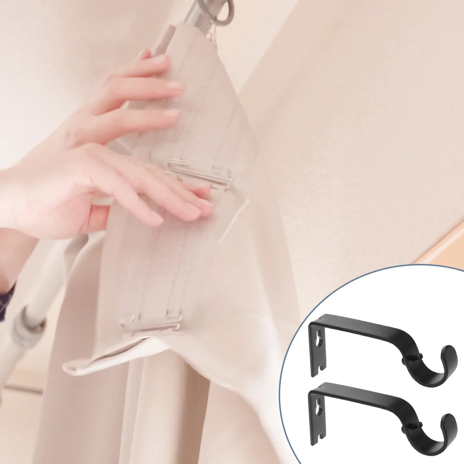 Kit staffe per aste per tende da 2 pezzi, supporti per aste romane con montaggio laterale in metallo nero resistente, binari per tende, accessori per la casa