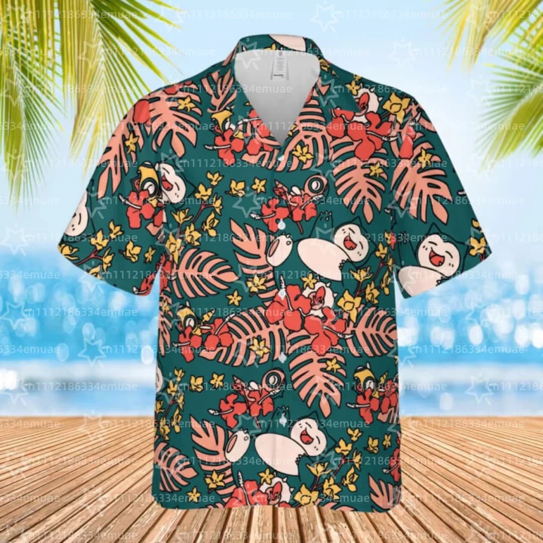 2026 ESTIVO BANDAI Snorlax Camicia Hawaiana Tropicale Floreale Estiva Aloha Sportiva Casual T-Shirt da Uomo Abbigliamento Bambino Y2k Donna