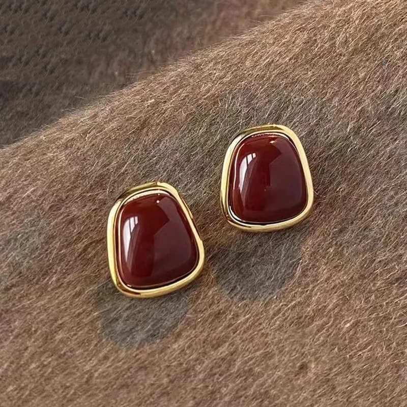Orecchini a bottone vintage in smalto quadrato rosso per le donne Ragazze Moda Orecchini geometrici irregolari in metallo Gioielli Y2K 2026 alla moda