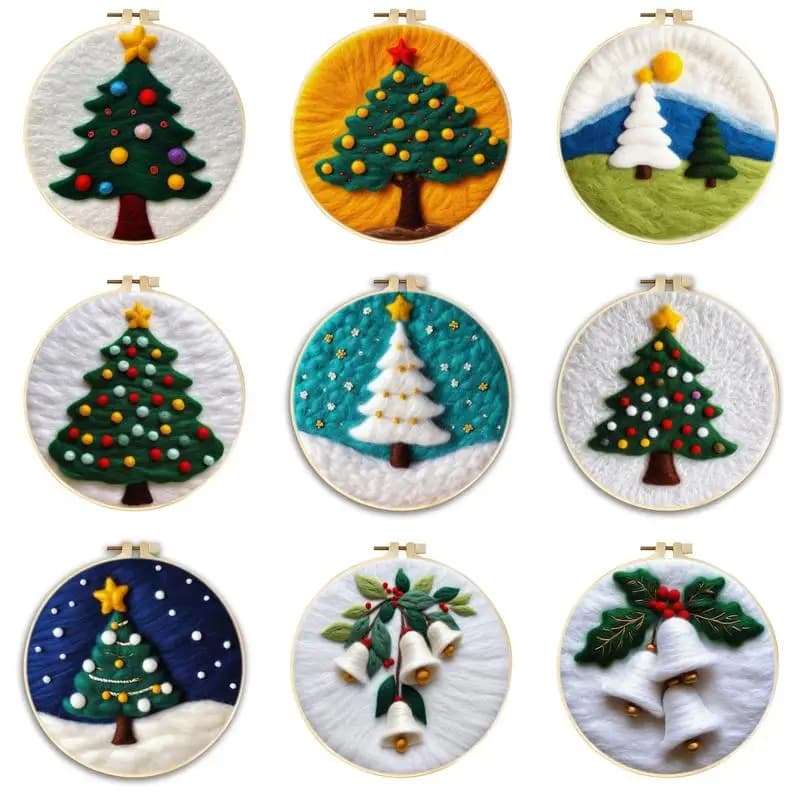 GATYZTORY Wool Felting Painting Christmas Tree Falted Wool Art Embroidery Diy Wool Needle Felt Picture Kit Craft Painting Gift