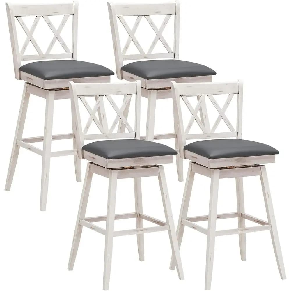 Set di 4 360 ° Sgabelli da Bar Girevoli, Altezza 75 cm con Poggiapiedi, Cuscino Imbottito, Design Ergonomico per Casa, Pub, Ristorante (Antico