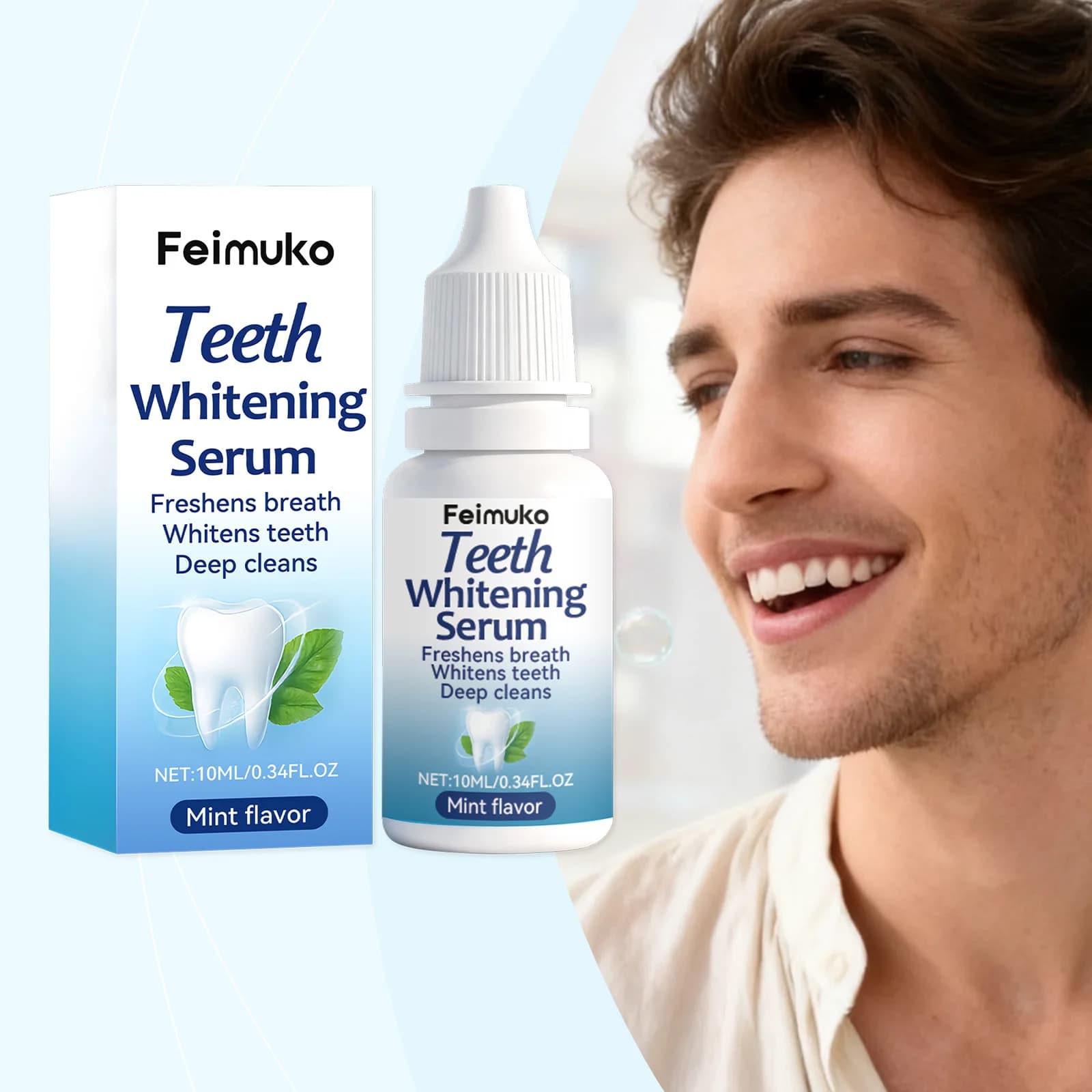 Siero Sbiancante per Denti Feimuko, Pulizia Profonda, Rimozione Macchie, Rinfresca l'Alito, Essenza Naturale per Sbiancamento Denti, Cura Orale per Casa e Viaggio