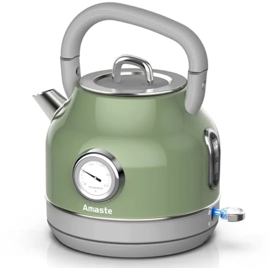Bollitore Elettrico Retrò con Termometro, 1,7 L, per Caffè e Tè, in Acciaio Inox 304, 1500W